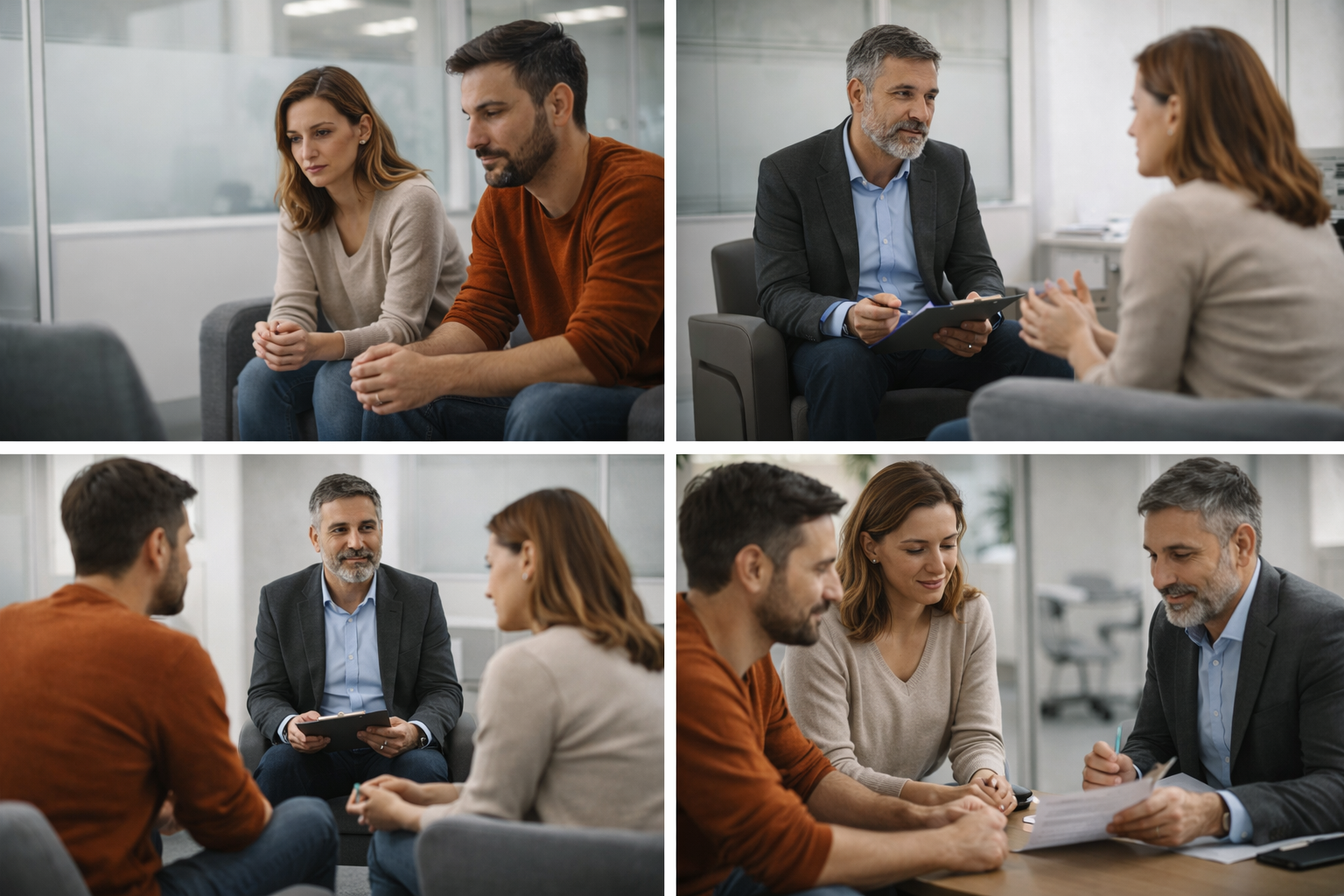 Illustration of a family sitting together and talking with a mediator